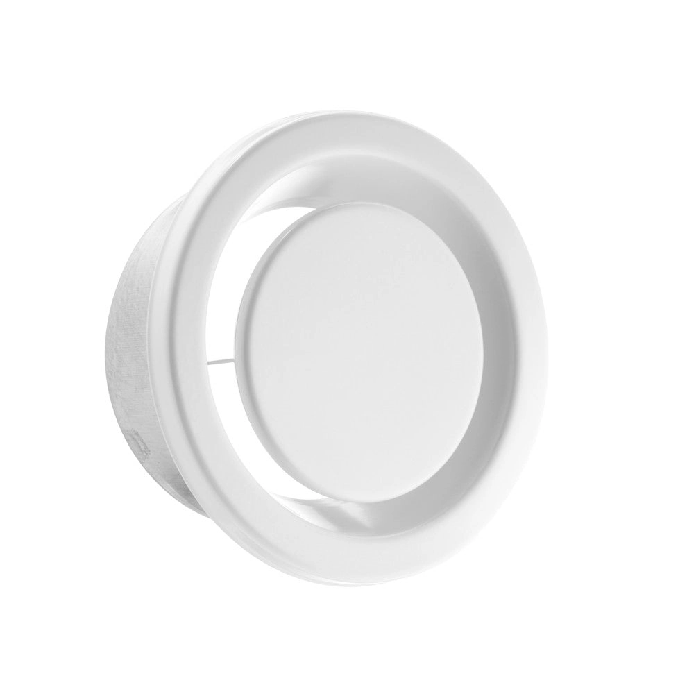 pro Abluftventil mit geradem Ventilteller, NW 100mm, Befestigung durch Klemmfedern, weiß RAL9010